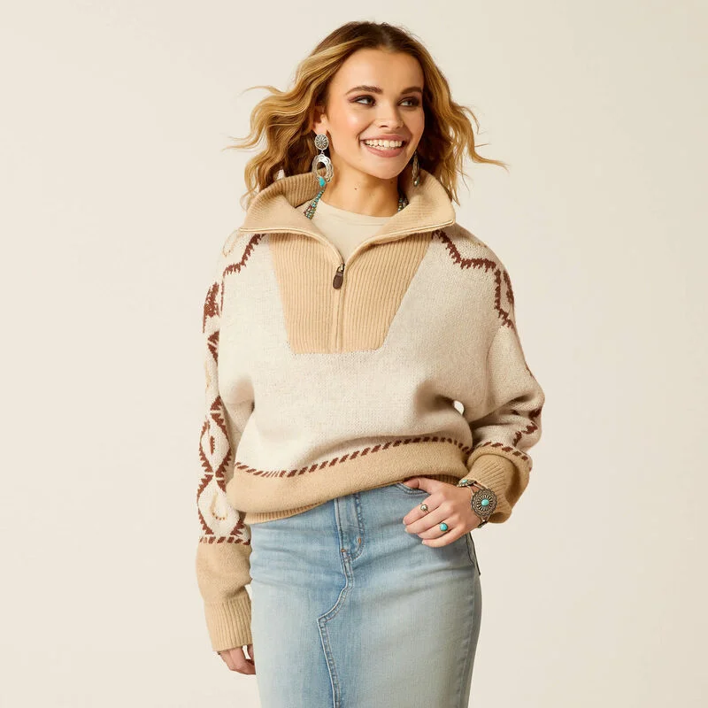 Ladies Ariat Wild West Sweater - 10052607 Turtle Neck Boat Neck Asymmetrical Neck