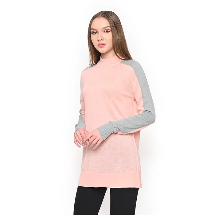 Ladies Mock Neck Raglan Sleeve Sweater Plaid Sweater Polka Dot Checkered