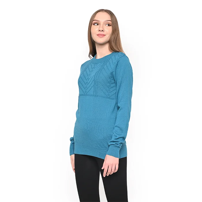 Ladies Round Neck Cabled - Top Sweater Solid Color Striped Floral Print
