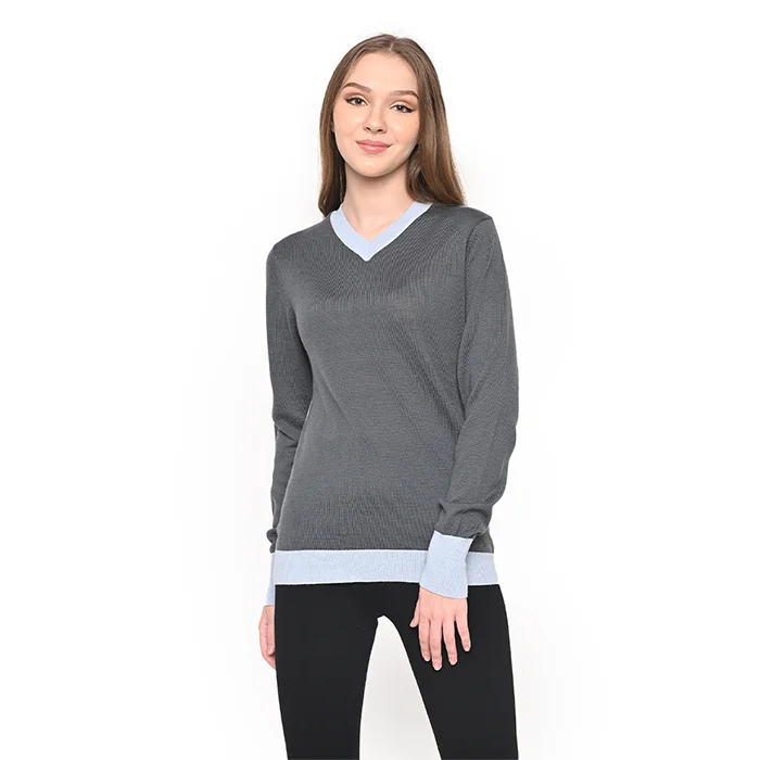 Ladies V Neck Sweater W Contrast Cuff Open Front Closed Front Wrap Front