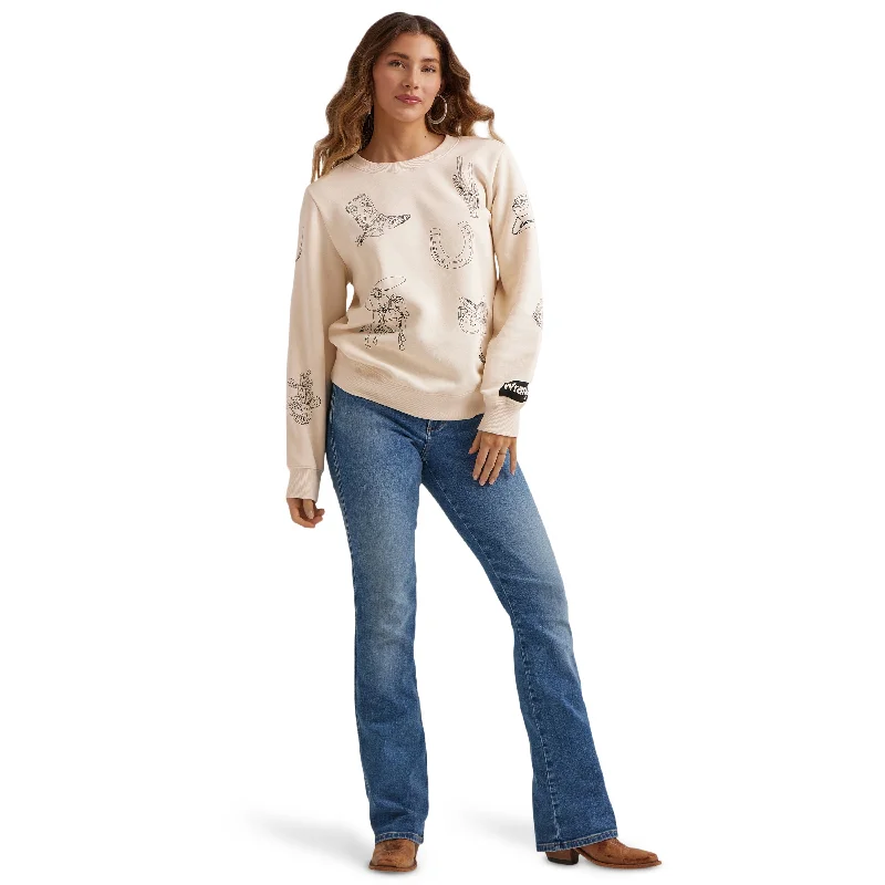 Ladies Wrangler Retro Punchy Sweatshirt - 112344710 Hoodie with Side Slits Relaxed Casual Ladies Wrangler Retro Punchy Sweatshirt - 112344710 Hoodie with Side Slits Relaxed Casual