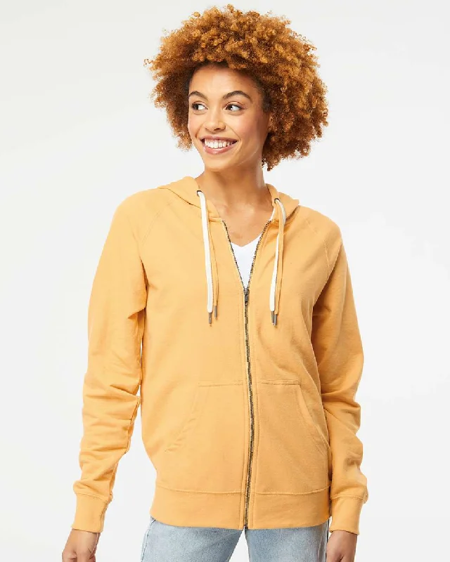 Lightweight Loopback Terry Full-Zip Hooded Sweatshirt Hoodie with Lace Feminine Delicate
