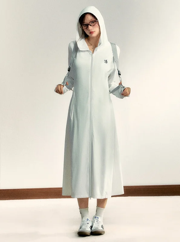 Longline Hooded Robe: Full-Zip Lightweight Lounge Coat with Logo Detail Insulated Snow Jacket