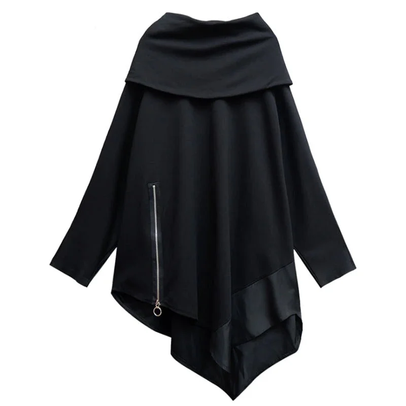 Loose Fit Oversized Asymmetrical Sweatshirt / Round Neck Long Sleeve Women's Clothing Hoodie with Hem Patch Decorative Personalized