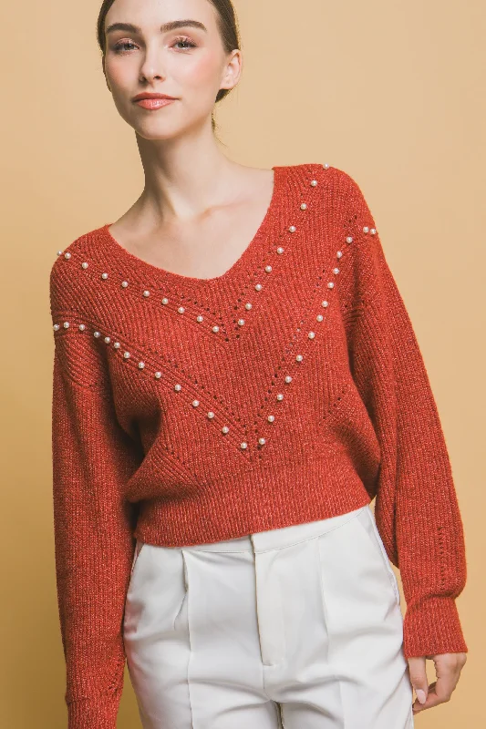 Pearl details sweater Fitted Loose Oversized