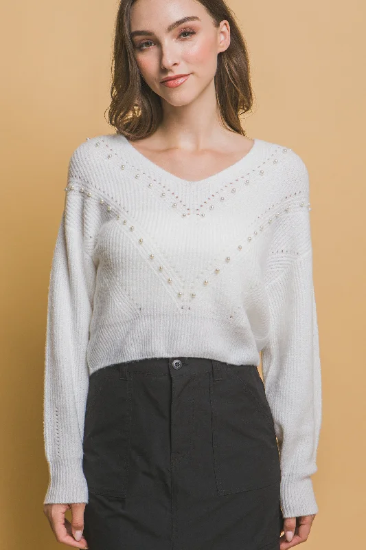 Pearl details sweater Zippered Front Buttoned Front Snap Front