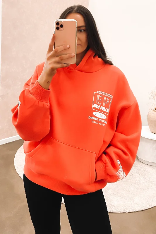 Mae Boyfriend Hoodie Washed Burnt Orange Hoodie with Hem Fringe Bohemian Relaxed