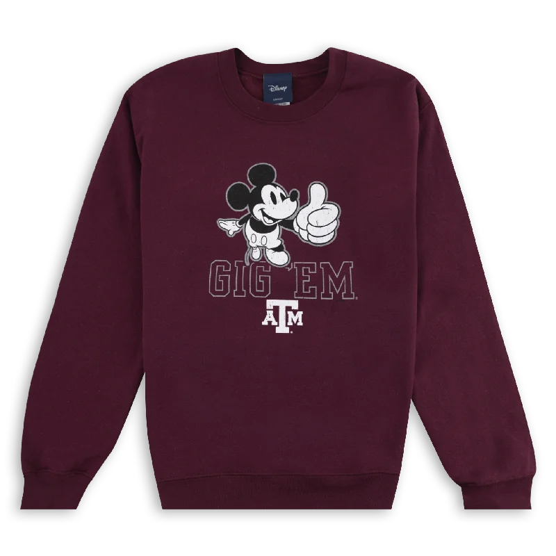 Texas A&M Mickey Gig 'Em Sweatshirt Oversized Hoodie Comfort Casual