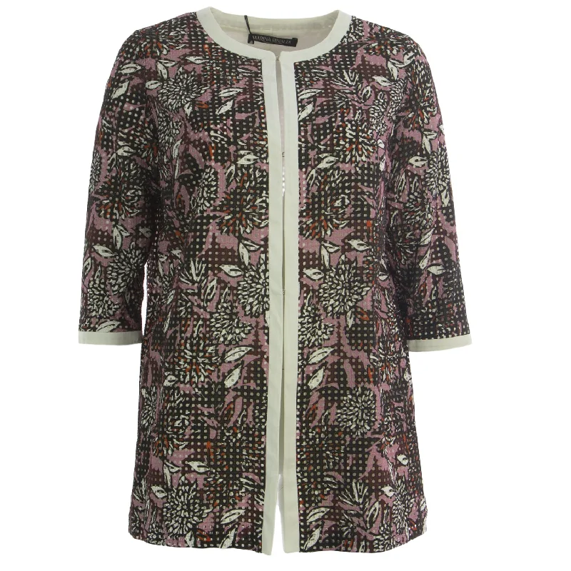 MARINA RINALDI Women's Bordeaux Cento Floral Eyelet Shortcoat $670 NWT Fashionable Blazer Coat