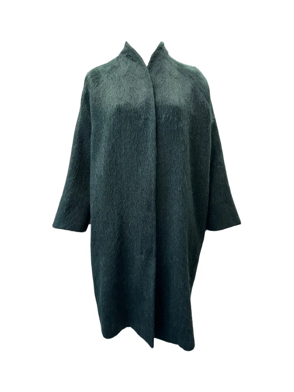 Marina Rinaldi Women's Green Tazzina Button Closure Coat NWT Long Hooded Anorak