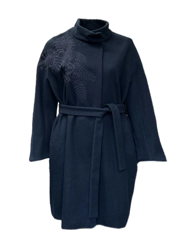 Marina Rinaldi Women's Navy Troupe Virgin Wool Blended Coat NWT Thick Layered Jacket