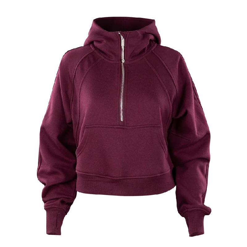 Maroon Half Zip Hoodie Hoodie with Ribbed Cuffs Snug Fit Comfort