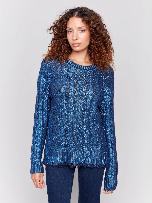 Metallic Cable Knit Sweater Sequined Glittery Shiny