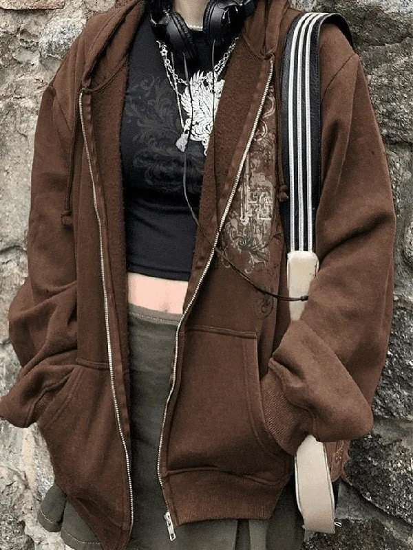 Vintage Totem Print Zip Up Hoodie Hoodie with Batwing Sleeves Loose Dramatic