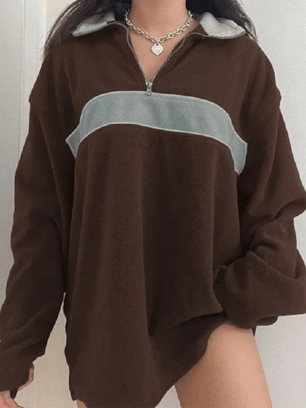 Fleece Patchwork Half Zip Sweatshirt Hoodie with Cropped Fit Short Trendy