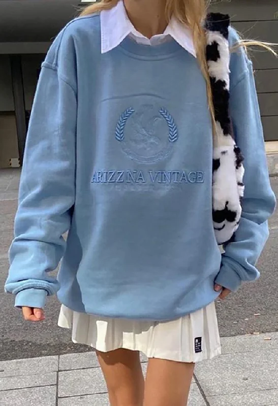 Vintage Embroidered Long Sleeve Sweatshirt Hoodie with Monochrome Minimalist Simple