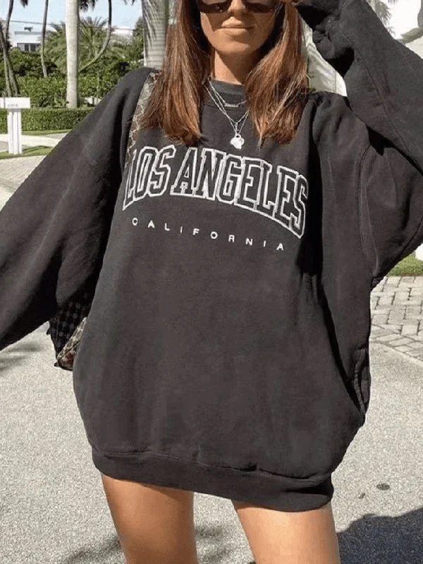 Los Angeles Graphic Sweatshirt Hoodie with Lace Feminine Delicate