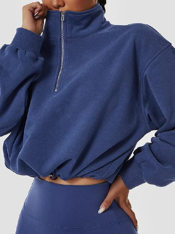 Half Zip Neck Sweatshirt Hoodie with Typography Text Message