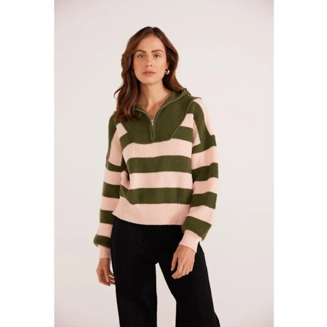 Mink Pink Darcy 1/4 Zip Knit Sweater Neon Metallic Matte