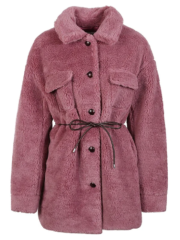 Molliolli Coats Pink Buttoned Peplum Coat