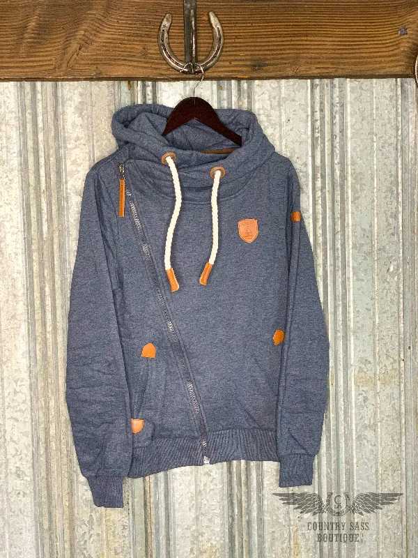 Navy Athena Sweatshirt Hoodie with Hidden Zipper Minimalist Clean