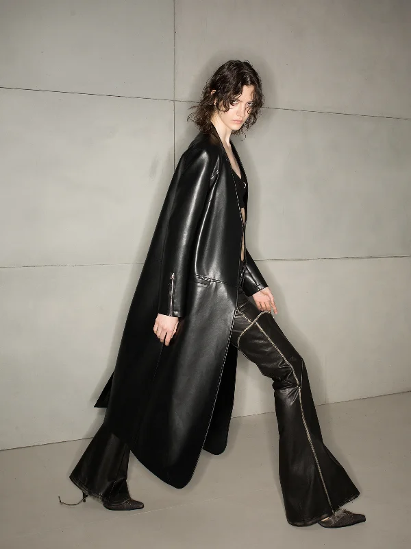NORTH NODE Avant-Garde Leather Matrix Coat - Jet Black Quilted Puffer Jacket