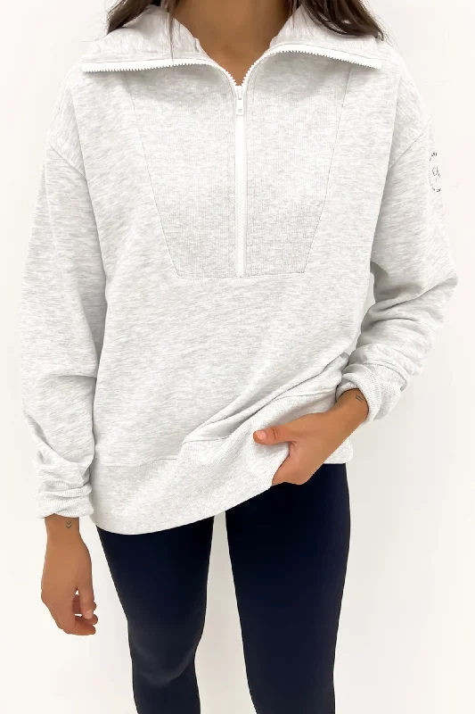 Nova Half Zip Sweater Grey Marle Terry Blend Velvet Blend Canvas Blend