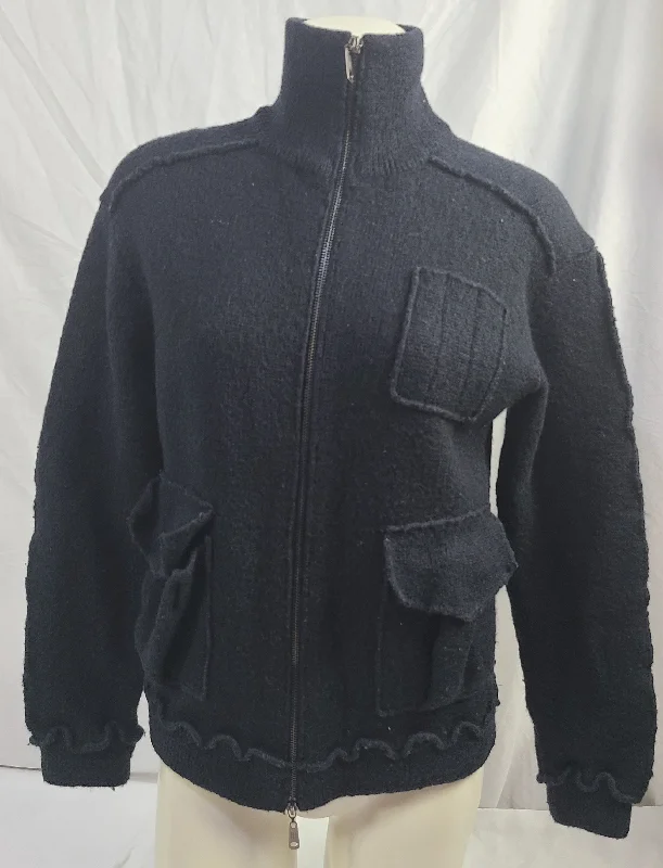 NY Based black zip up wool sweater, size S Long Sweater Short Sweater Cropped Sweater