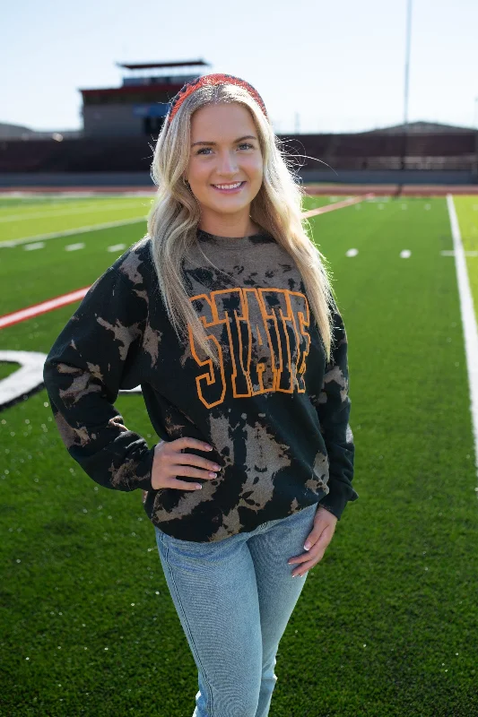 Oklahoma State Outline Puff Bomba Sweatshirt Hoodie with Hem Patch Decorative Personalized