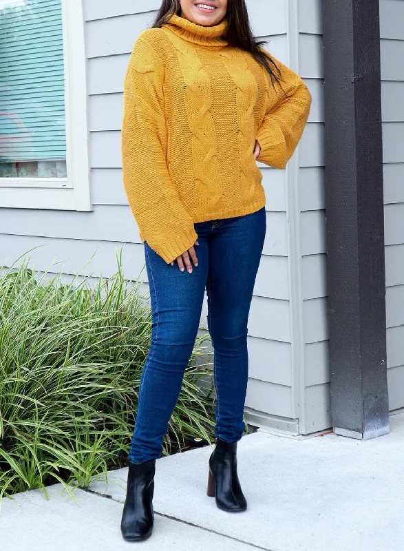 Oversized Chunky Knit Sweater - Mustard Elasticated Padded Insulated