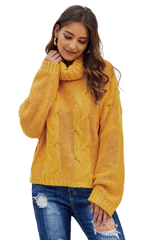 Oversized Knit Sweater with Cable Detail Solid Print Embellished