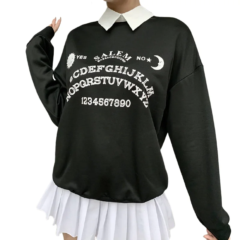 Oversized Women's Gothic Sweatshirt / Long Sleeve Streetwear with Letter Print Hoodie with Hem Elastic Stretchable Comfortable
