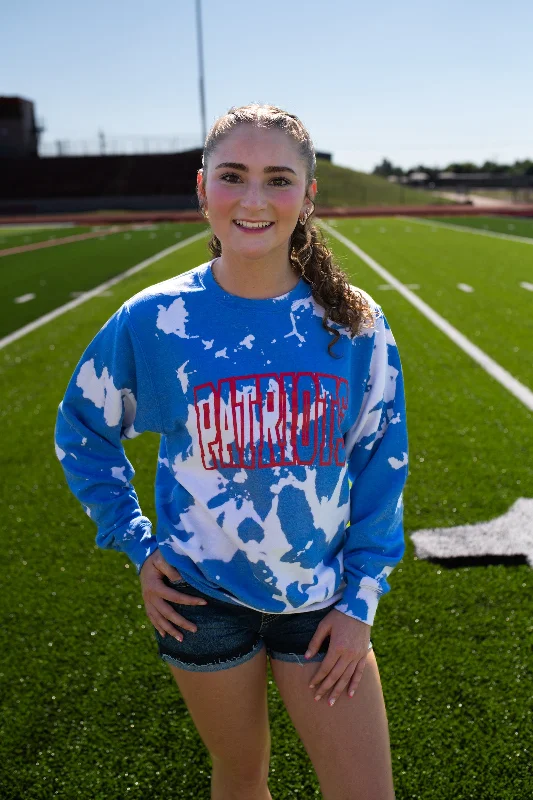Patriots Bleached Sweatshirt-Blue Hoodie with Hem Lace Feminine Delicate