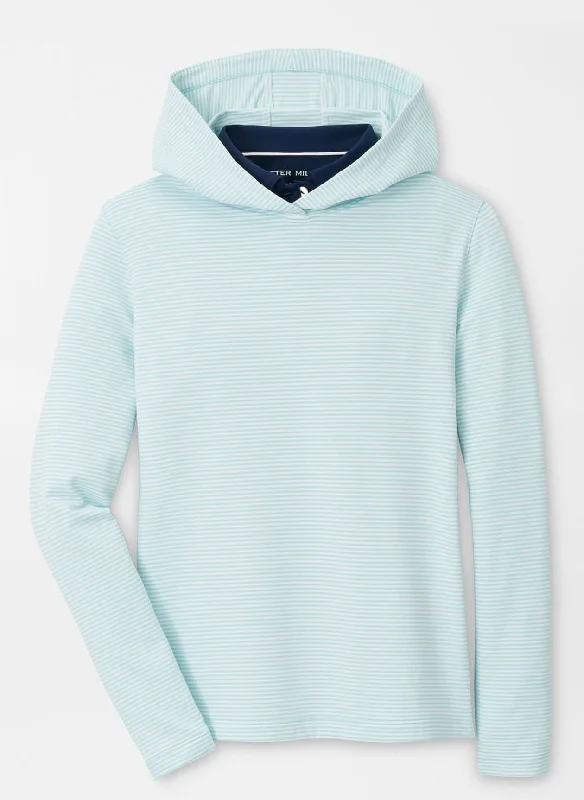 Peter Millar Womens Vista Stripe Pine Hoodie - BLUE SPRUCE/WHITE Hoodie with Thumb Holes Functional Cozy Peter Millar Womens Vista Stripe Pine Hoodie - BLUE SPRUCE/WHITE Hoodie with Thumb Holes Functional Cozy
