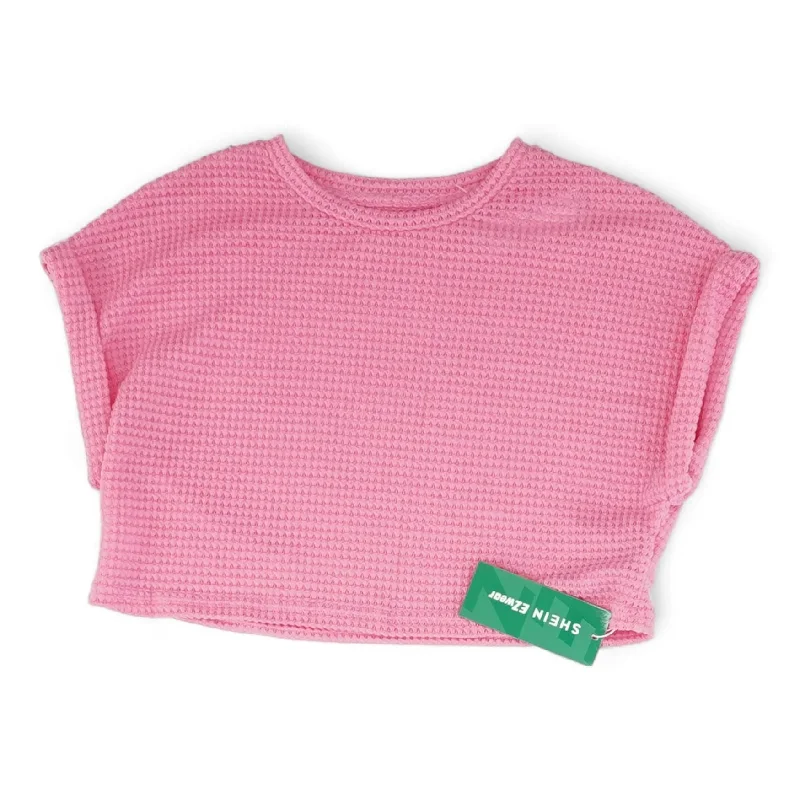 Pink Solid Cropped Sweater Bright Pastel Dark
