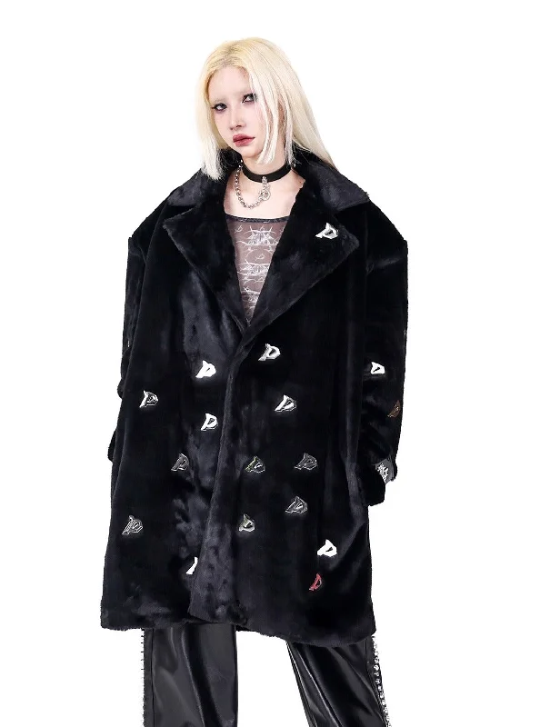 PINKSPINK Embroidered Ghost Faux Fur Coat - Black Velvet Evening Cape