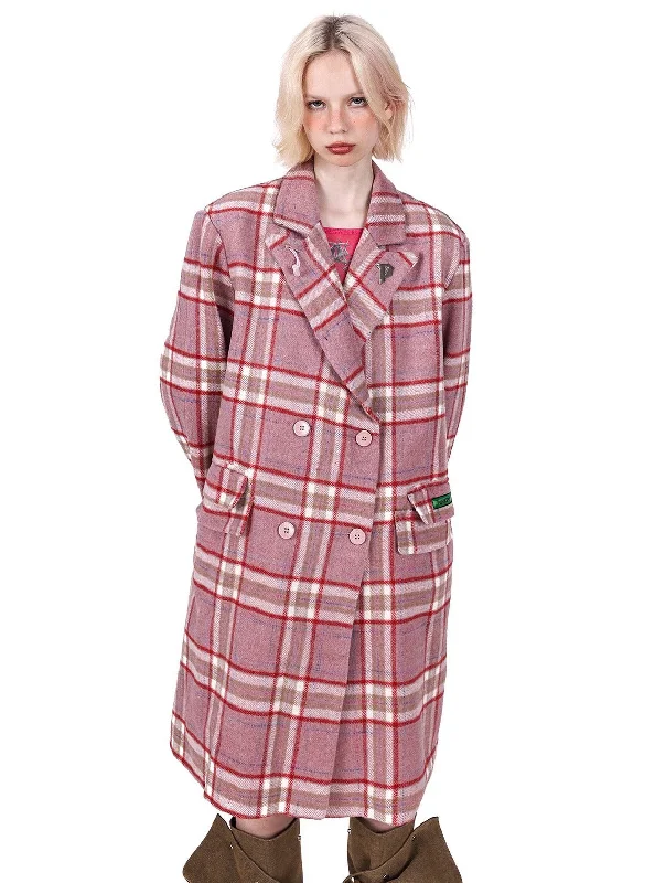 PINKSPINK Oversized Plaid Wool Coat - Dual Color Options Fleece Lined Windbreaker
