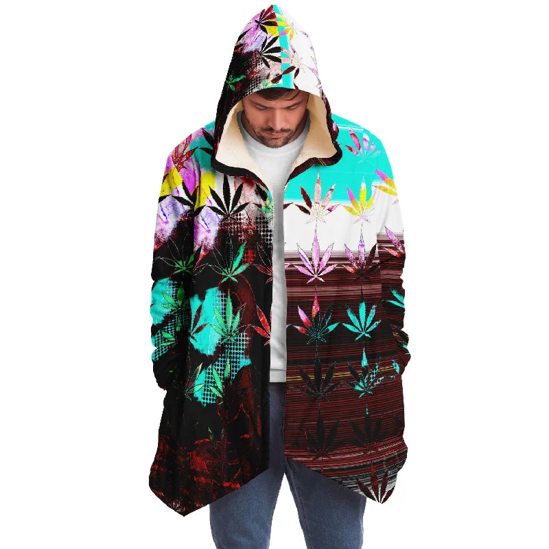 Marijuana  leaf themed print snug hoodie Hoodie with Front Slit Layering Stylish