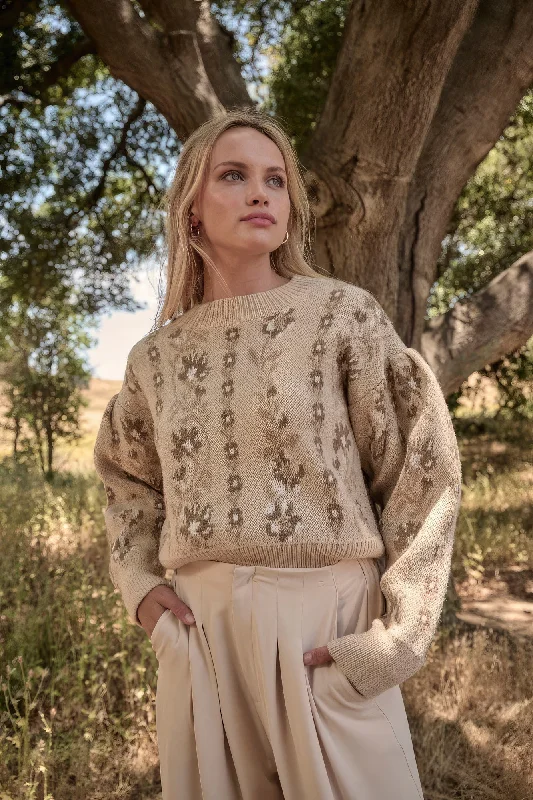 Floral Round Neck Long Sleeve Relax Fit Sweater Jersey Fabric Tulle Fabric Batik Fabric