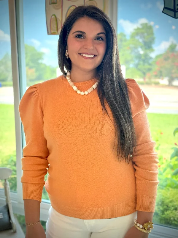 Puff Sleeve Basic Sweater Cashmere Blend Cotton Blend Poly Blend