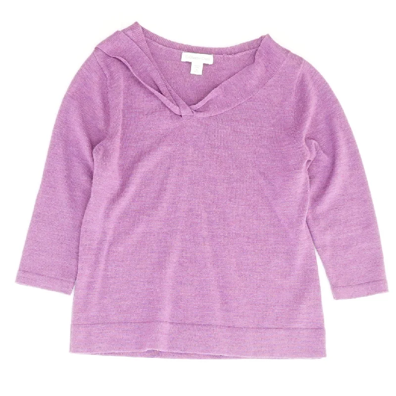 Purple V-Neck Sweater Denim Fabric Leather Fabric Suede Fabric