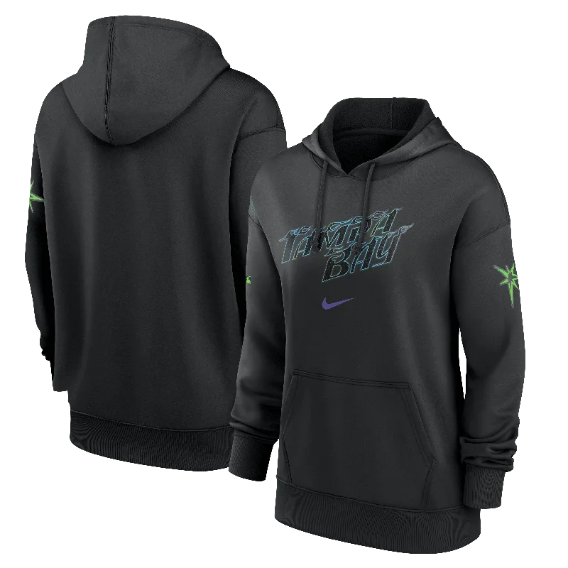 Rays Women's Nike Black Authentic Collection City Connect Therma Hoodie Hoodie with Hem Applique Textured Unique