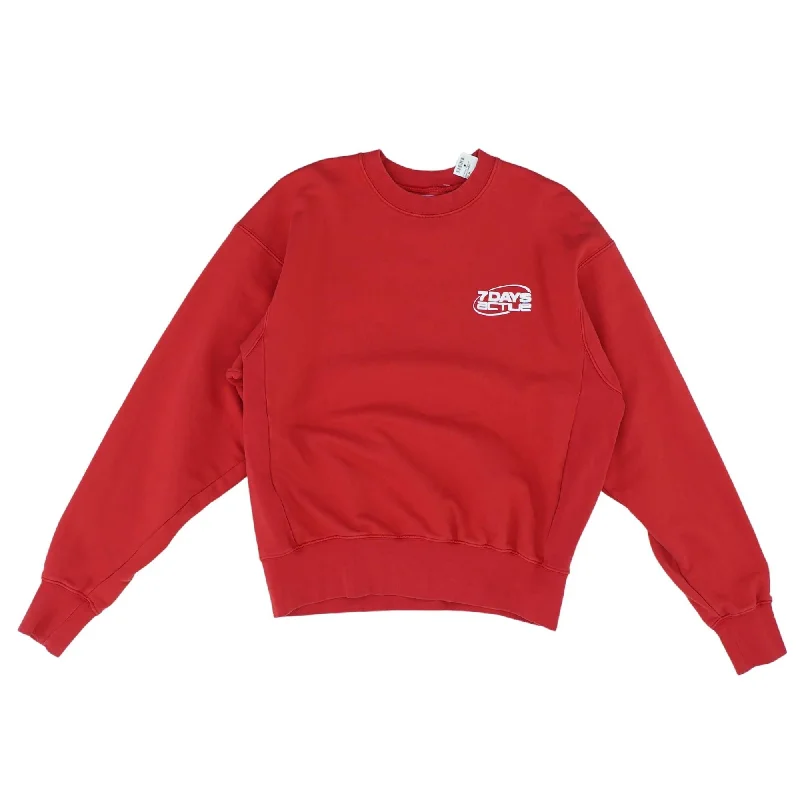Red Solid Sweatshirt Pullover Hoodie with Slit Hem Functional Movement