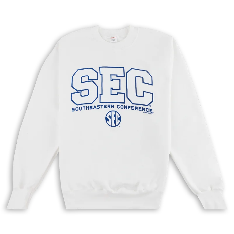White SEC Mark Sweatshirt Hoodie with Hem Contrast Bold Stylish