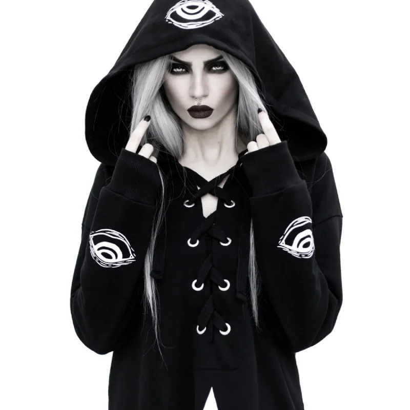 Shaman's Eye Oversized Jumper Hoodie | Unisex Lace-up Black Cotton Hoodie with Neon Bright Vibrant Shaman's Eye Oversized Jumper Hoodie | Unisex Lace-up Black Cotton Hoodie with Neon Bright Vibrant