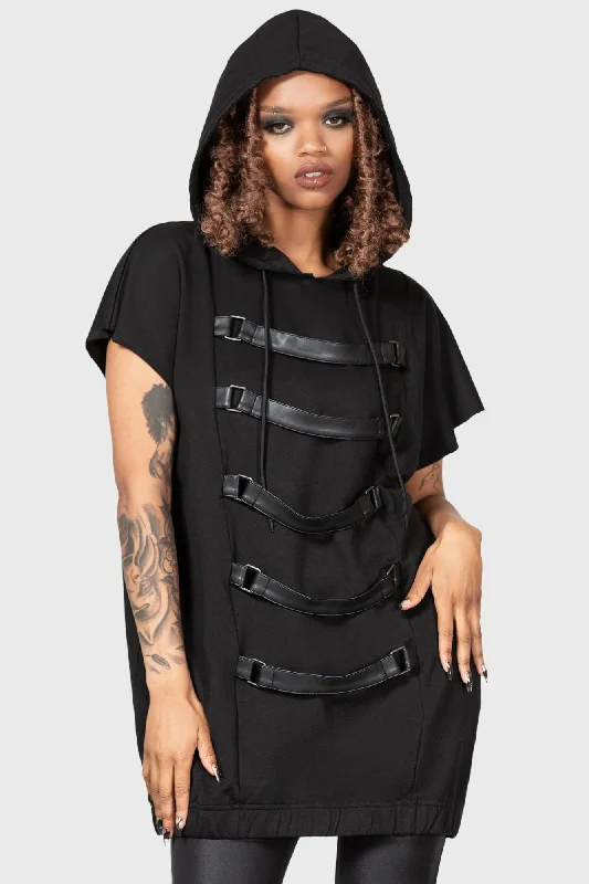 Skonnad Sleeveless Hoodie Hoodie with Hem Patch Decorative Personalized