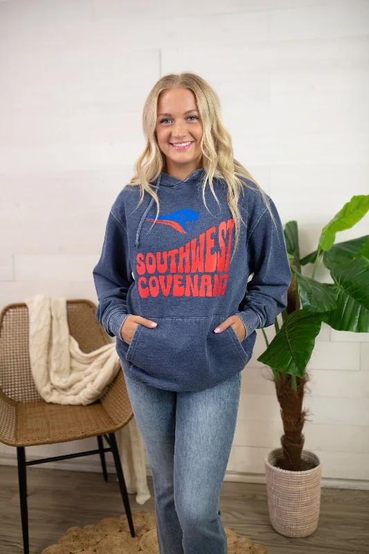 Southwest Covenant Hoodie-Navy Blue Zip Hoodie Drawstring Kangaroo Pocket