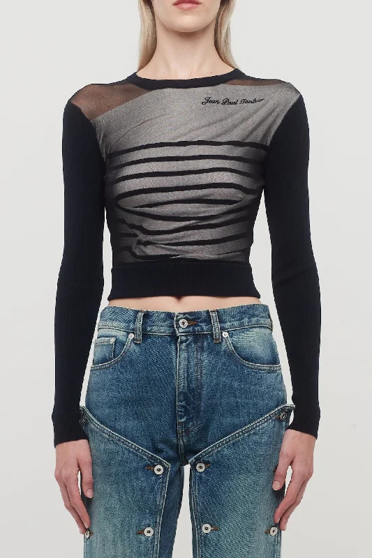 Jean Paul Gaultier Boat Neck Fitted Sweater Contrasted Mariniere Chenille Fabric Brocade Fabric Lace Fabric