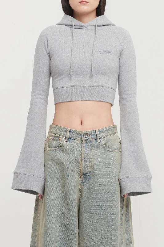 Vetements Flared Sleeve Cropped Hoodie Hoodie with Exposed Zipper Edgy Industrial