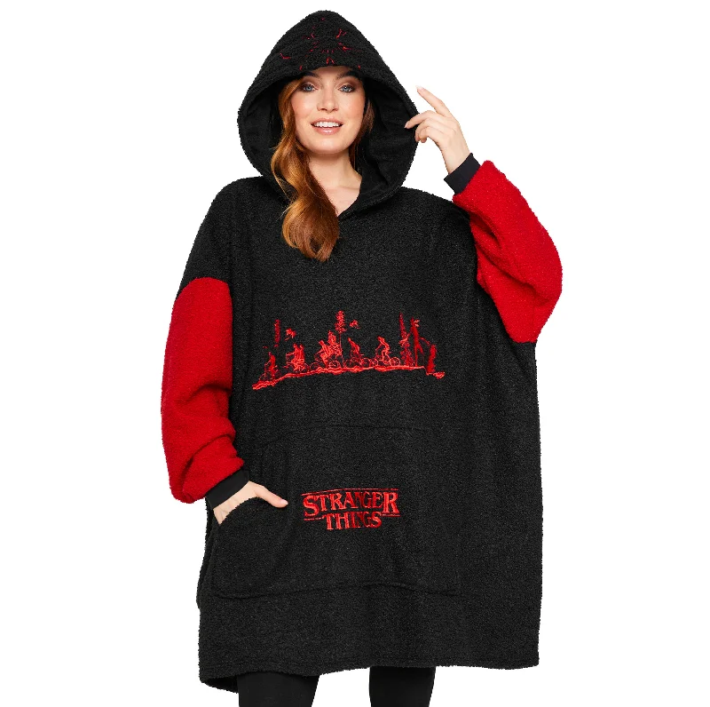 Stranger Things Blanket Hoodie for Men &  Women - Black/Red Hoodie with Hem Contrast Bold Stylish